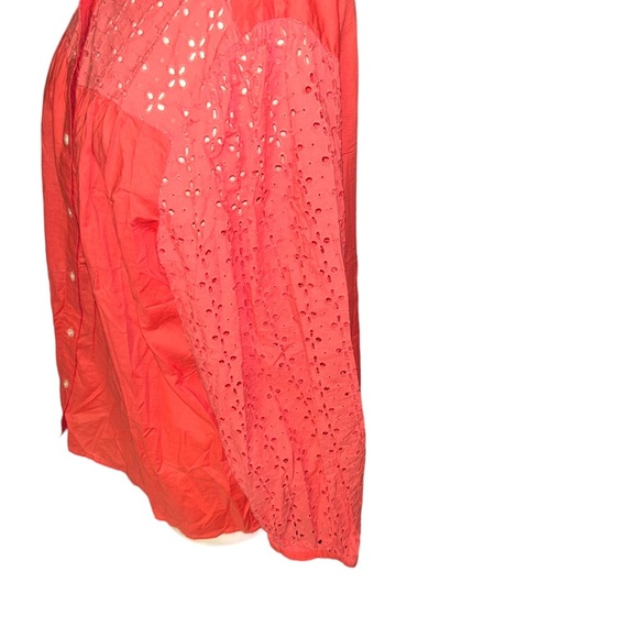 J. Crew Womens BF833 Mixed Media Eyelet Button Shirt Coral pink size XL blouse - Picture 6 of 6